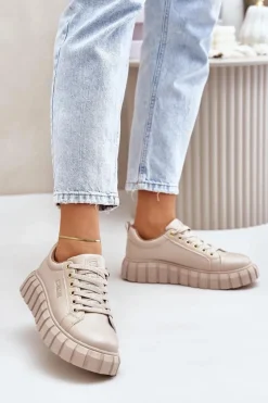 Ocieplane Sneakersy Damskie Big Star MM274618 Beżowe