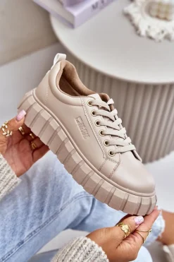 Ocieplane Sneakersy Damskie Big Star MM274618 Beżowe