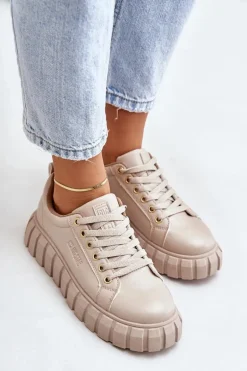 Ocieplane Sneakersy Damskie Big Star MM274618 Beżowe