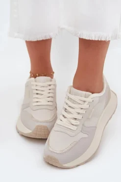 Ocieplane Sneakersy Damskie Na Platformie Big Star SS274008 HI-POLY SYSTEM Jasnobeżowe
