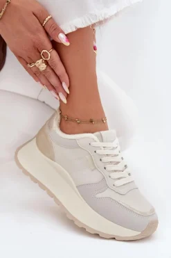 Ocieplane Sneakersy Damskie Na Platformie Big Star SS274008 HI-POLY SYSTEM Jasnobeżowe