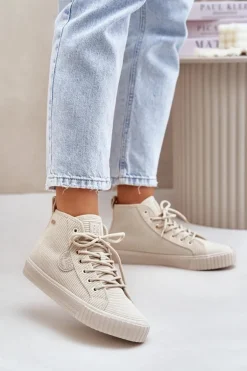 Ocieplane Sztruksowe Trampki Damskie Big Star OO274771 Hi-Poly System Beżowe