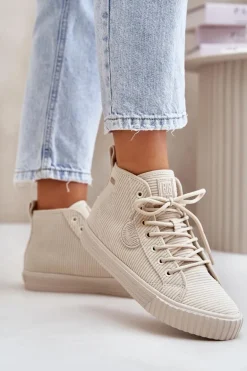 Ocieplane Sztruksowe Trampki Damskie Big Star OO274771 Hi-Poly System Beżowe