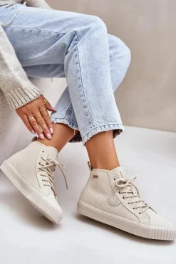 Ocieplane Sztruksowe Trampki Damskie Big Star OO274771 Hi-Poly System Beżowe