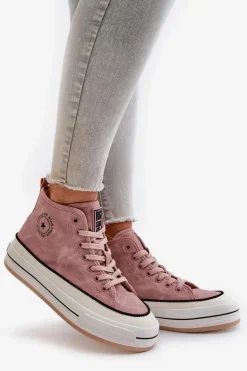 Ocieplane Trampki Damskie Na Platformie Eko Skórzane Big Star OO274068 Różowe