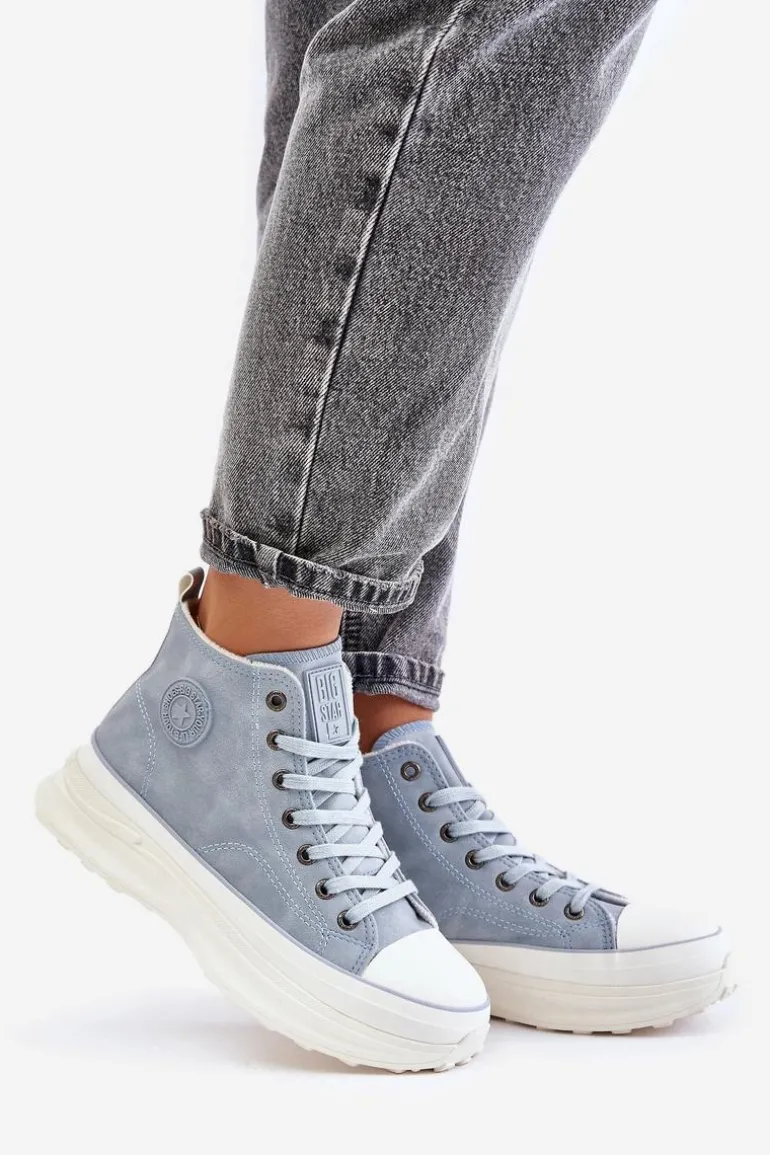Ocieplane Trampki Damskie Na Platformie Big Star OO274072 Niebieskie