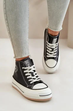 Ocieplane Trampki Damskie Na Platformie Eko Skórzane Big Star OO274062 Czarne