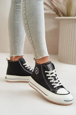 Ocieplane Trampki Damskie Na Platformie Eko Skórzane Big Star OO274062 Czarne