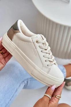 Ocieplane Trampki Damskie Na Platformie Big Star OO274A454 Beżowe