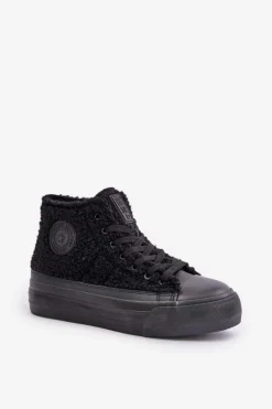 Ocieplane Trampki Damskie Z Futerkiem Typu Baranek Big Star OO274A443 Czarne