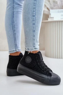 Ocieplane Trampki Damskie Z Futerkiem Typu Baranek Big Star OO274A443 Czarne