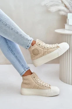 Ocieplane Trampki Damskie Z Futerkiem Typu Baranek Big Star OO274A444 Beżowe