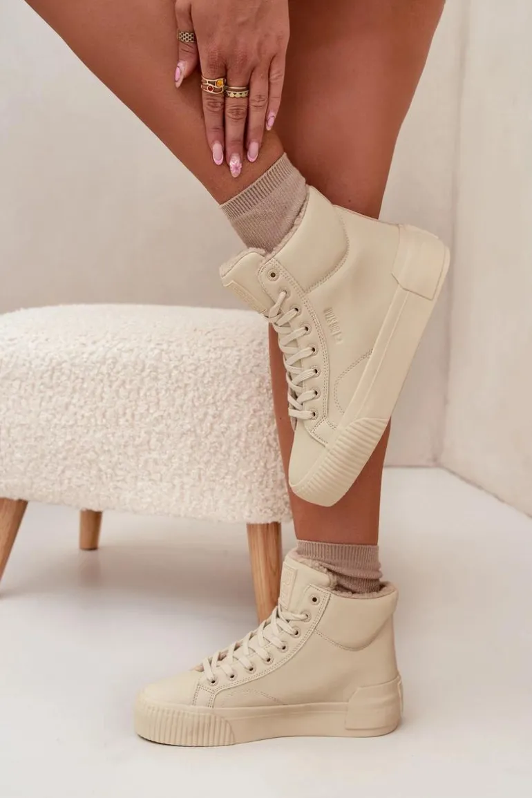 Ocieplane Trampki Damskie Na Platformie Big Star OO274795 Beżowe