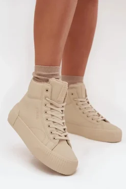 Ocieplane Trampki Damskie Na Platformie Big Star OO274795 Beżowe