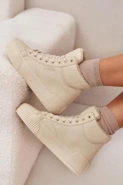 Ocieplane Trampki Damskie Na Platformie Big Star OO274795 Beżowe