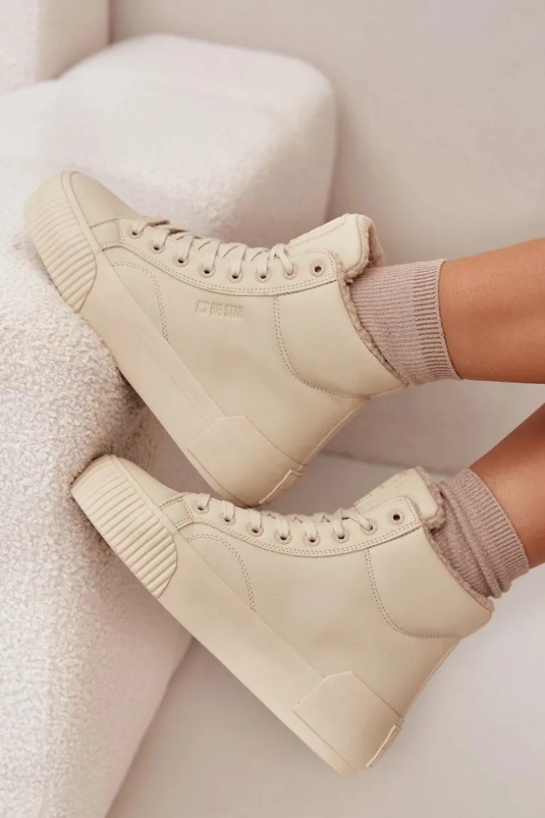 Ocieplane Trampki Damskie Na Platformie Big Star OO274795 Beżowe