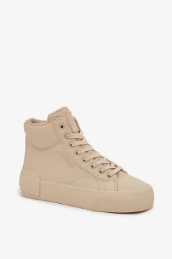 Ocieplane Trampki Damskie Na Platformie Big Star OO274795 Beżowe