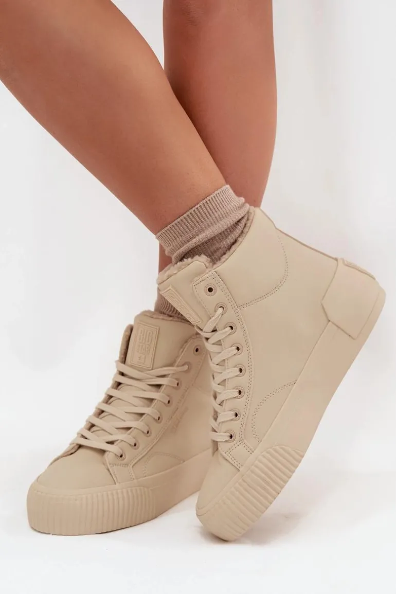 Ocieplane Trampki Damskie Na Platformie Big Star OO274795 Beżowe