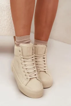 Ocieplane Trampki Damskie Na Platformie Big Star OO274795 Beżowe