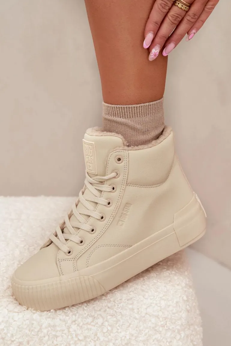 Ocieplane Trampki Damskie Na Platformie Big Star OO274795 Beżowe