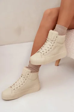 Ocieplane Trampki Damskie Na Platformie Big Star OO274795 Beżowe