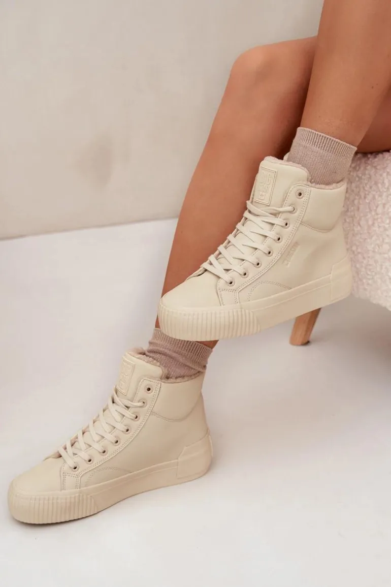 Ocieplane Trampki Damskie Na Platformie Big Star OO274795 Beżowe