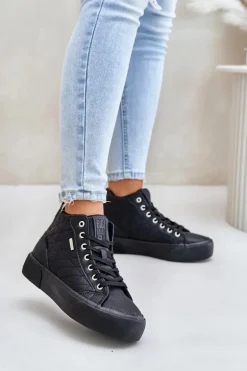 Ocieplane Trampki Damskie Z Przeszyciami Big Star OO274A480 Czarne