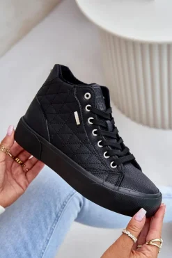 Ocieplane Trampki Damskie Z Przeszyciami Big Star OO274A480 Czarne