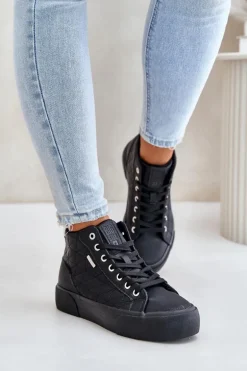 Ocieplane Trampki Damskie Z Przeszyciami Big Star OO274A480 Czarne