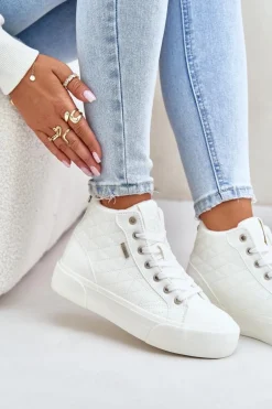 Ocieplane Trampki Damskie Z Przeszyciami Big Star OO274A479 Białe