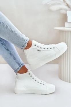 Ocieplane Trampki Damskie Z Przeszyciami Big Star OO274A479 Białe