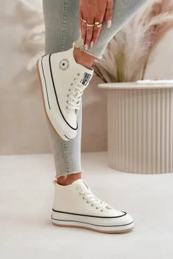 Ocieplane Trampki Damskie Na Platformie Eko Skórzane Big Star OO274061 Białe