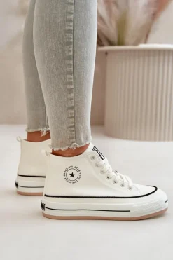 Ocieplane Trampki Damskie Na Platformie Eko Skórzane Big Star OO274061 Białe