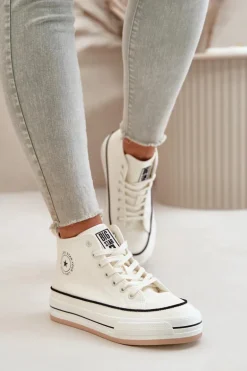 Ocieplane Trampki Damskie Na Platformie Eko Skórzane Big Star OO274061 Białe