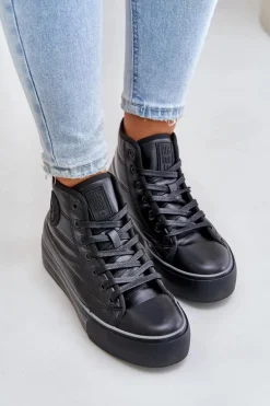 Ocieplane Trampki Damskie Na Platformie OO274A471 Czarne