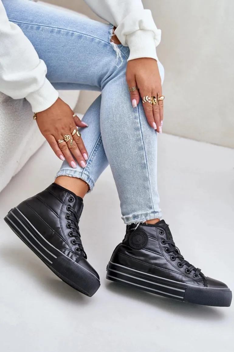 Ocieplane Trampki Damskie Na Platformie OO274A471 Czarne