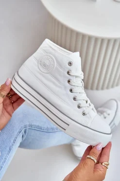 Ocieplane Trampki Damskie Na Platformie OO274A473 Białe