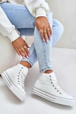 Ocieplane Trampki Damskie Na Platformie OO274A473 Białe