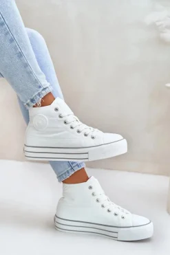 Ocieplane Trampki Damskie Na Platformie OO274A473 Białe