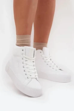 Ocieplane Trampki Damskie Na Platformie Big Star OO274794 Białe