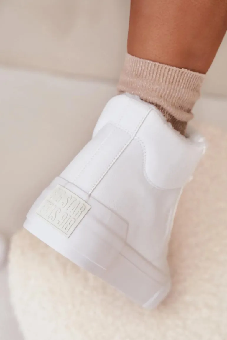 Ocieplane Trampki Damskie Na Platformie Big Star OO274794 Białe