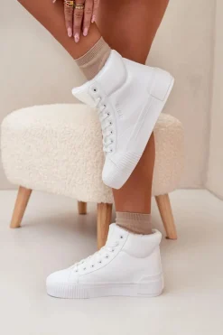 Ocieplane Trampki Damskie Na Platformie Big Star OO274794 Białe