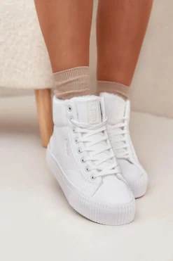 Ocieplane Trampki Damskie Na Platformie Big Star OO274794 Białe
