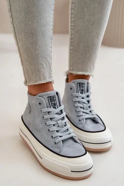 Ocieplane Trampki Damskie Na Platformie Eko Skórzane Big Star OO274069 Niebieskie