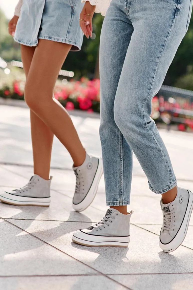 Ocieplane Trampki Damskie Na Platformie Eko Skórzane Big Star OO274069 Niebieskie