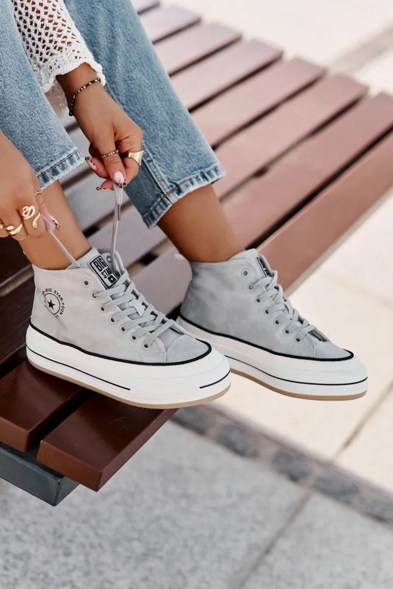 Ocieplane Trampki Damskie Na Platformie Eko Skórzane Big Star OO274069 Niebieskie