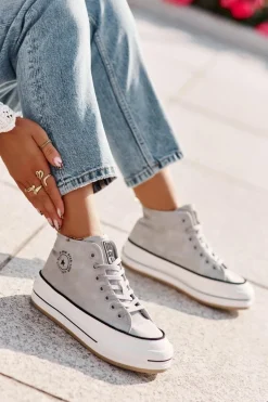 Ocieplane Trampki Damskie Na Platformie Eko Skórzane Big Star OO274069 Niebieskie