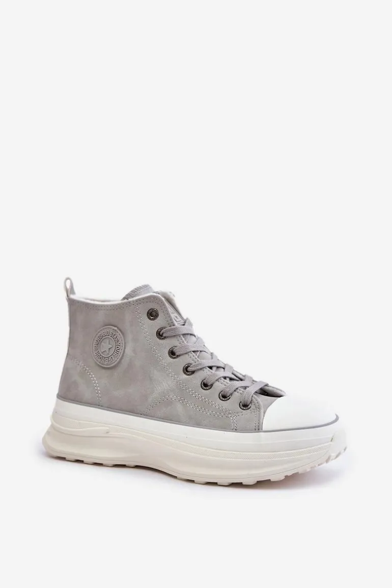 Ocieplane Trampki Damskie Na Platformie Big Star OO274073 Szare