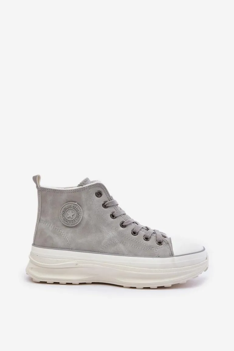 Ocieplane Trampki Damskie Na Platformie Big Star OO274073 Szare