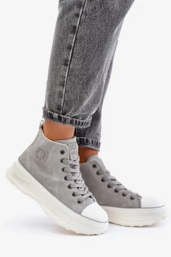Ocieplane Trampki Damskie Na Platformie Big Star OO274073 Szare